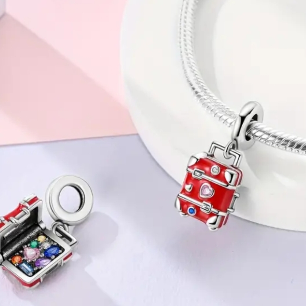 Silver and Red Suitcase Charm Bracelet
